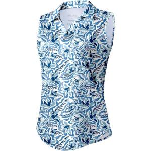 G Gradual Sleeveless Golf Shirts for Women Collared V Neck Tennis Tank Top Cooling Polo UPF 50+ Quick Dry Lightweight(Blue Leaves)