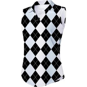 G Gradual Sleeveless Golf Shirts for Women Collared V Neck Tennis Tank Top Cooling Polo UPF 50+ Quick Dry Lightweight(Grey Argyle)
