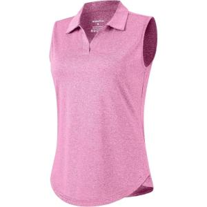 G Gradual Sleeveless Golf Shirts for Women Collared V Neck Tennis Tank Top Cooling Polo UPF 50+ Quick Dry Lightweight(Heather Light Rose)
