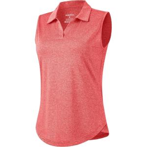G Gradual Sleeveless Golf Shirts for Women Collared V Neck Tennis Tank Top Cooling Polo UPF 50+ Quick Dry Lightweight(Heather Red)