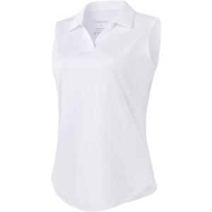 G Gradual Sleeveless Golf Shirts for Women Collared V Neck Tennis Tank Top Cooling Polo UPF 50+ Quick Dry Lightweight(Heather White)