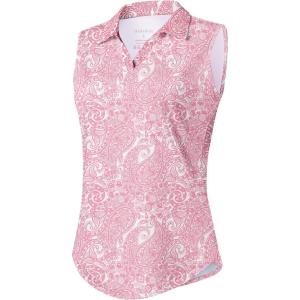 G Gradual Sleeveless Golf Shirts for Women Collared V Neck Tennis Tank Top Cooling Polo UPF 50+ Quick Dry Lightweight(Pink Paisley)