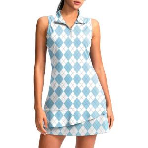 G Gradual Tennis Dress for Women Golf Outfits with Shorts and Pockets Sleeveless Active Exercise Athletic Dresses for Women(Blue Plaid)
