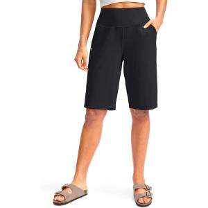 G Gradual Women’s 12″ Bermuda Long Shorts with Pockets High Waisted Stretch Knee Length Shorts for Women Summer Walking(Black)