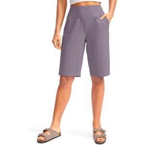 G Gradual Women’s 12″ Bermuda Long Shorts with Pockets High Waisted Stretch Knee Length Shorts for Women Summer Walking(Matt Purple)