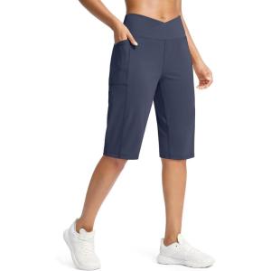 G Gradual Women’s 14″ Bermuda Long Shorts Knee Length High Waisted Athletic Shorts with Pockets Stretch Casual Summer Walking(B Navy)