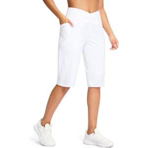 G Gradual Women’s 14″ Bermuda Long Shorts Knee Length High Waisted Athletic Shorts with Pockets Stretch Casual Summer Walking(C White)