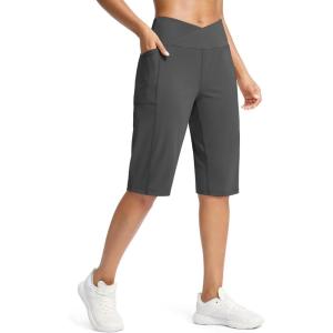 G Gradual Women’s 14″ Bermuda Long Shorts Knee Length High Waisted Athletic Shorts with Pockets Stretch Casual Summer Walking(Dark Grey)