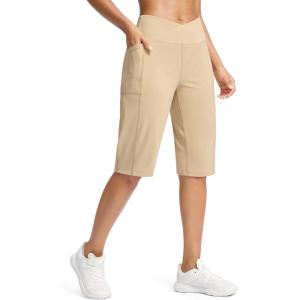 G Gradual Women’s 14″ Bermuda Long Shorts Knee Length High Waisted Athletic Shorts with Pockets Stretch Casual Summer Walking(Khaki)