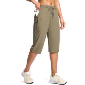 G Gradual Women’s 15″ Long Shorts Below The Knee Capri Lightweight Quick Dry Hiking Cargo Shorts for Women with 3 Pockets(15in-dusty Khaki)