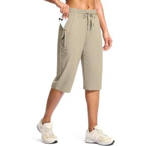 G Gradual Women’s 15″ Long Shorts Below The Knee Capri Lightweight Quick Dry Hiking Cargo Shorts for Women with 3 Pockets(15in-khaki)