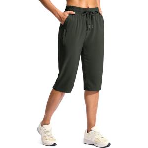 G Gradual Women’s 15″ Long Shorts Below The Knee Capri Lightweight Quick Dry Hiking Cargo Shorts for Women with 3 Pockets(15in-olive)