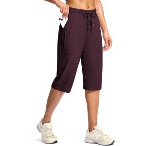 G Gradual Women’s 15″ Long Shorts Below The Knee Capri Lightweight Quick Dry Hiking Cargo Shorts for Women with 3 Pockets(15in-wine)