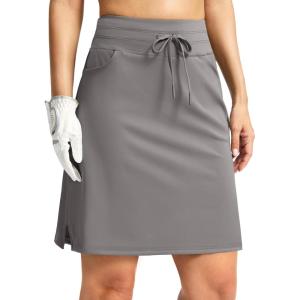 G Gradual Women’s 18″ Golf Skorts Skirts with 3 Pockets High Waisted Athletic Skorts for Women Stretchy Tennis Skirts(Light Grey)