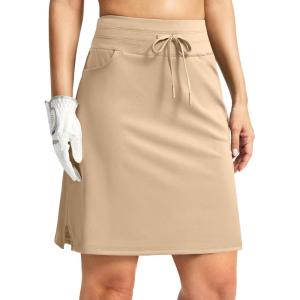 G Gradual Women’s 18″ Golf Skorts Skirts with 3 Pockets High Waisted Athletic Skorts for Women Stretchy Tennis Skirts(Light Khaki)