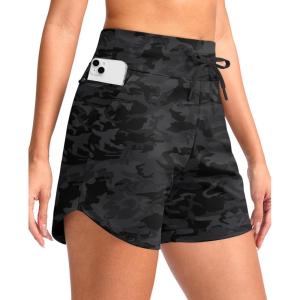 G Gradual Women’s 5″ Athletic Running Shorts with Zip Pockets Stretchy Quick Dry High Waisted for Workout Gym Hiking(Black Camo)