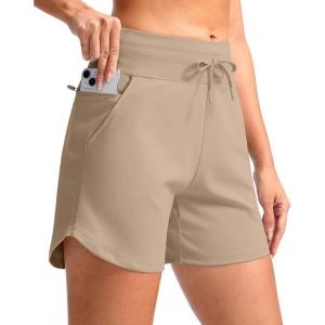 G Gradual Women’s 5″ Athletic Running Shorts with Zip Pockets Stretchy Quick Dry High Waisted for Workout Gym Hiking(Khaki)