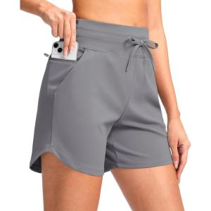 G Gradual Women’s 5″ Athletic Running Shorts with Zip Pockets Stretchy Quick Dry High Waisted for Workout Gym Hiking(Light Grey)