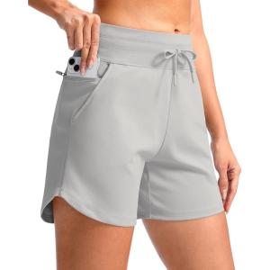 G Gradual Women’s 5″ Athletic Running Shorts with Zip Pockets Stretchy Quick Dry High Waisted for Workout Gym Hiking(Pale)