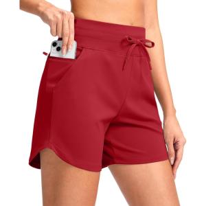 G Gradual Women’s 5″ Athletic Running Shorts with Zip Pockets Stretchy Quick Dry High Waisted for Workout Gym Hiking(Red)
