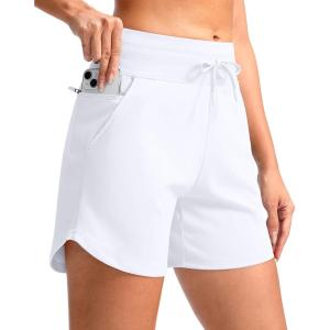 G Gradual Women’s 5″ Athletic Running Shorts with Zip Pockets Stretchy Quick Dry High Waisted for Workout Gym Hiking(White)