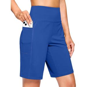 G Gradual Women’s 7” Athletic Long Shorts with Pockets High Waisted Stretch Bermuda Shorts for Women Walking Workout Casual(Blue)