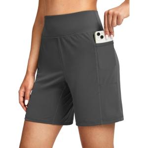 G Gradual Women’s 7” Athletic Long Shorts with Pockets High Waisted Stretch Bermuda Shorts for Women Walking Workout Casual(Dark Grey)