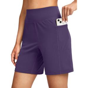 G Gradual Women’s 7” Athletic Long Shorts with Pockets High Waisted Stretch Bermuda Shorts for Women Walking Workout Casual(Dark Purple)