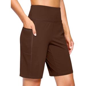 G Gradual Women’s 7” Athletic Long Shorts with Pockets High Waisted Stretch Bermuda Shorts for Women Walking Workout Casual(Espresso)