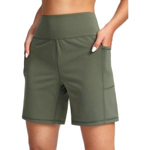 G Gradual Women’s 7” Athletic Long Shorts with Pockets High Waisted Stretch Bermuda Shorts for Women Walking Workout Casual(Grey Sage)