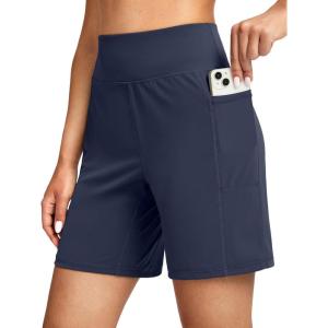 G Gradual Women’s 7” Athletic Long Shorts with Pockets High Waisted Stretch Bermuda Shorts for Women Walking Workout Casual(Navy)