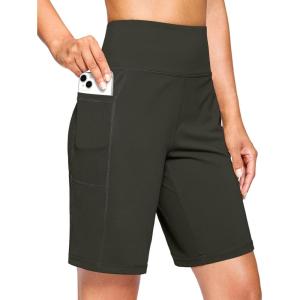 G Gradual Women’s 7” Athletic Long Shorts with Pockets High Waisted Stretch Bermuda Shorts for Women Walking Workout Casual(Olive)