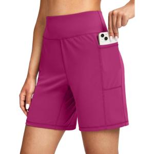 G Gradual Women’s 7” Athletic Long Shorts with Pockets High Waisted Stretch Bermuda Shorts for Women Walking Workout Casual(Rose)