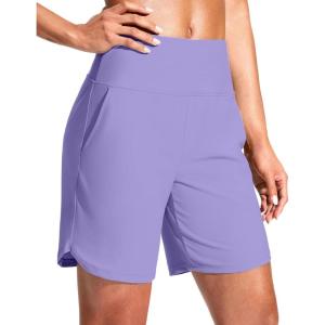 G Gradual Women’s 7″ Quick Dry Swim Board Shorts Swimming Bottoms High Waisted Beach Shorts for Women with Liner Pockets(Light Purple)