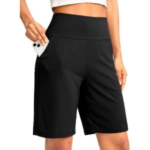 G Gradual Women’s Bermuda Long Shorts with Pockets 9″ High Waisted Knee Length Shorts for Women Walking Athletic Workout(Black)
