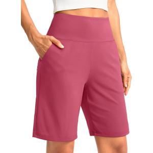 G Gradual Women’s Bermuda Long Shorts with Pockets 9″ High Waisted Knee Length Shorts for Women Walking Athletic Workout(Briar Rose)
