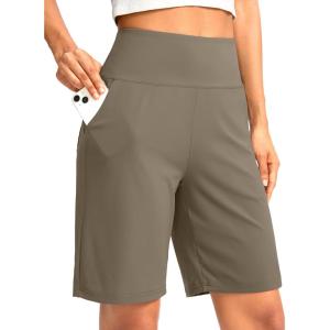 G Gradual Women’s Bermuda Long Shorts with Pockets 9″ High Waisted Knee Length Shorts for Women Walking Athletic Workout(Dark Khaki)