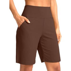 G Gradual Women’s Bermuda Long Shorts with Pockets 9″ High Waisted Knee Length Shorts for Women Walking Athletic Workout(Espresso)