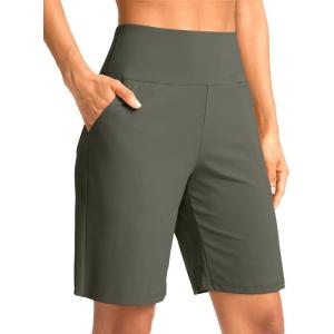 G Gradual Women’s Bermuda Long Shorts with Pockets 9″ High Waisted Knee Length Shorts for Women Walking Athletic Workout(Grey Sage)