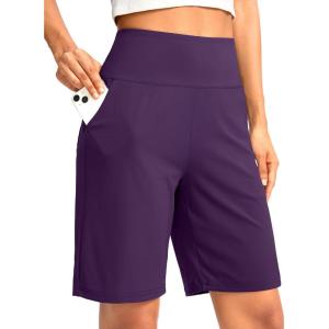 G Gradual Women’s Bermuda Long Shorts with Pockets 9″ High Waisted Knee Length Shorts for Women Walking Athletic Workout(Purple)