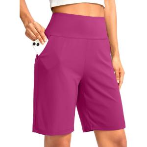 G Gradual Women’s Bermuda Long Shorts with Pockets 9″ High Waisted Knee Length Shorts for Women Walking Athletic Workout(Velvet Dust)