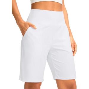 G Gradual Women’s Bermuda Long Shorts with Pockets 9″ High Waisted Knee Length Shorts for Women Walking Athletic Workout(White)