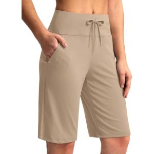 G Gradual Women’s Bermuda Shorts with Pockets 11″ Knee Length Stretch Comfy Drawstring Long Shorts for Women Summer Walking(Khaki)