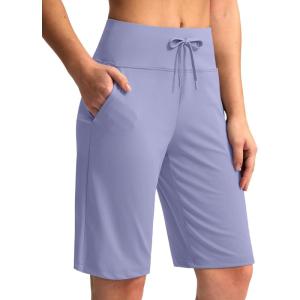 G Gradual Women’s Bermuda Shorts with Pockets 11″ Knee Length Stretch Comfy Drawstring Long Shorts for Women Summer Walking(Lavender)