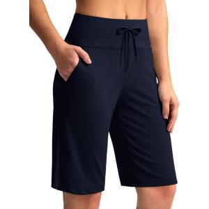 G Gradual Women’s Bermuda Shorts with Pockets 11″ Knee Length Stretch Comfy Drawstring Long Shorts for Women Summer Walking(Navy)
