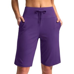 G Gradual Women’s Bermuda Shorts with Pockets 11″ Knee Length Stretch Comfy Drawstring Long Shorts for Women Summer Walking(Royal Lilac)