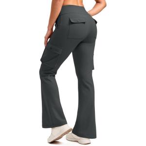 G Gradual Women’s Fleece Lined Cargo Pants 6 Pockets Bootcut Water Resistant Winter Flare Leggings for Work, Hiking, Travel(Dark Grey)
