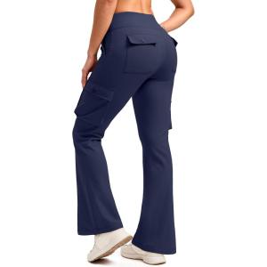 G Gradual Women’s Fleece Lined Cargo Pants 6 Pockets Bootcut Water Resistant Winter Flare Leggings for Work, Hiking, Travel(Navy)
