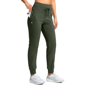 G Gradual Women’s Fleece Lined Joggers 28″/30″/32″ High Waisted Sweatpants Water Resistant Thermal Warm Pants Zipper Pockets(Olive)