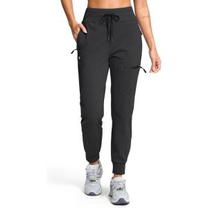 G Gradual Women’s Fleece Lined Joggers Hiking Pants 4 Zipper Pockets High Waisted Water Resistant Winter Running Sweatpants(Black)